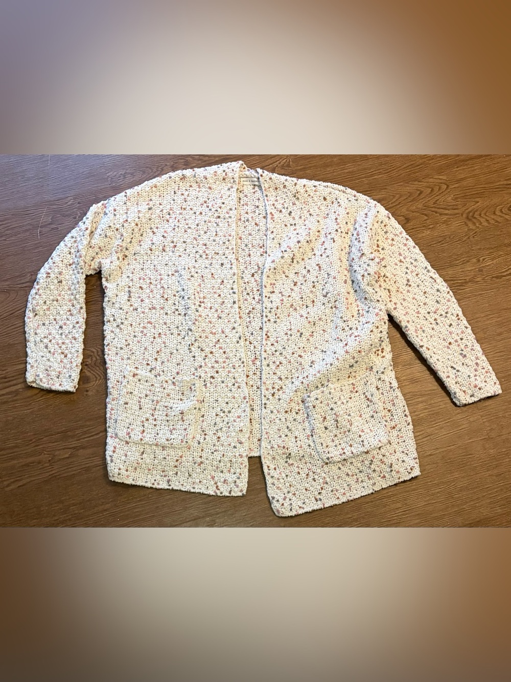 moon & madison Cream Open-Front Knit Cardigan with Multicolor Speckle